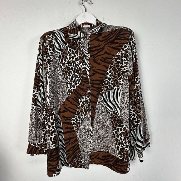 S.G. Sport Collection Vintage Animal Print Button-Up Shirt Womens Small Brown - Picture 1 of 9